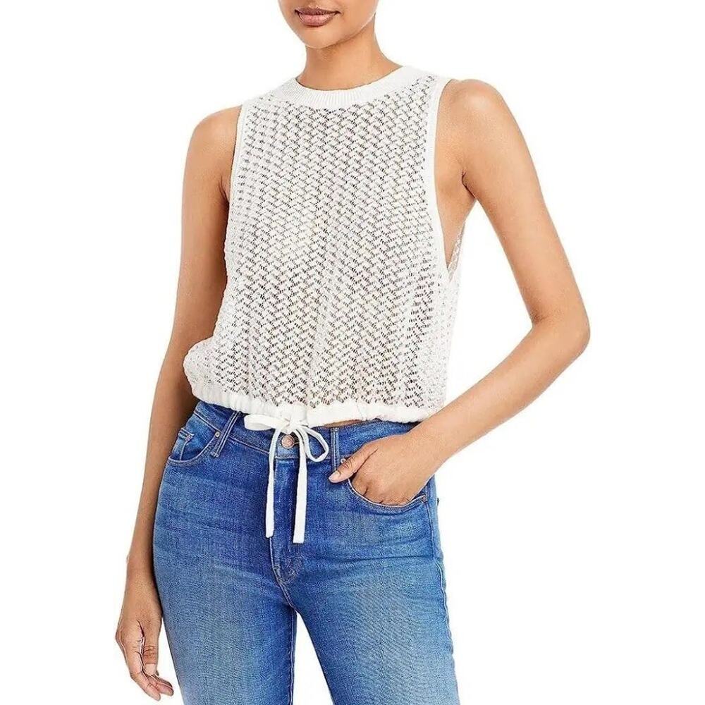 Alice + Olivia White Tevin Open Knit cropped drawstring Tank Top Size M coverup
